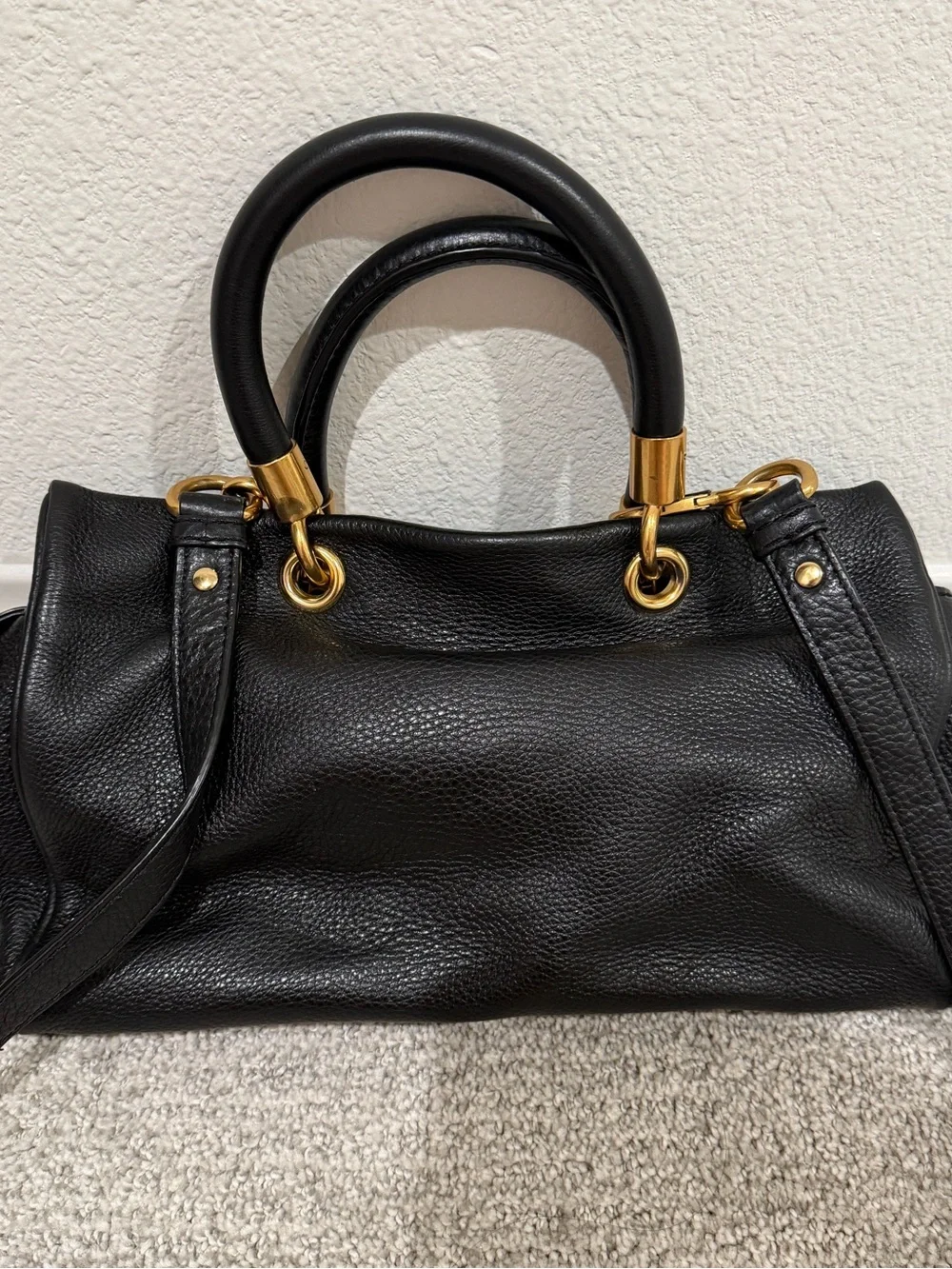 Marc by Marc Jacobs Black Leather Satchel with Gold Hardware Accents
